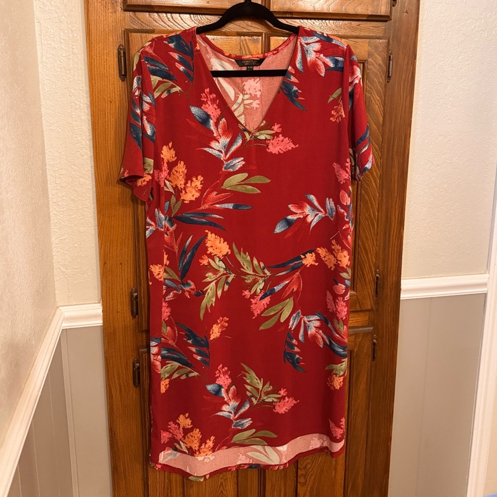Christian Siriano Red and Pink Floral Dress